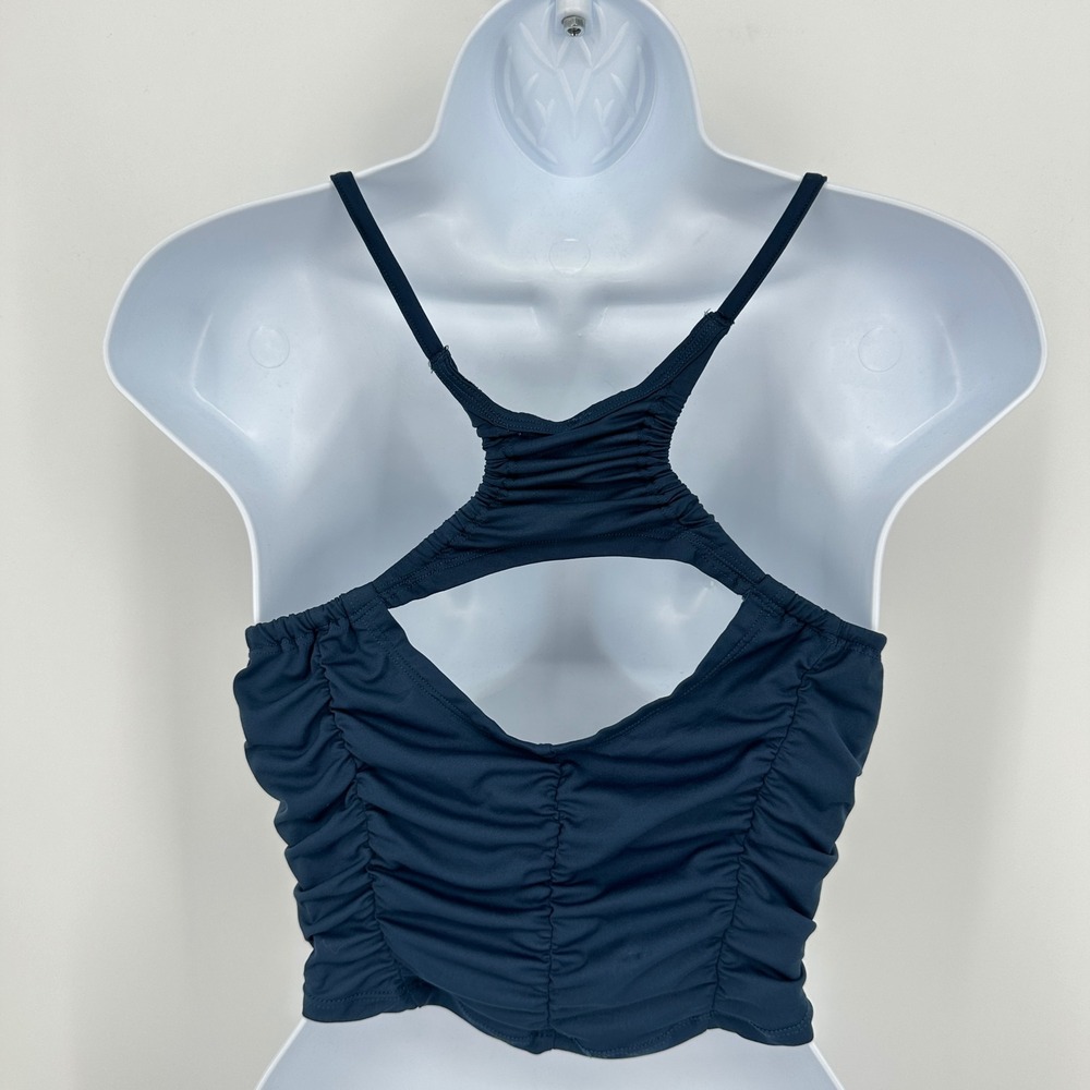 Free People Movement Shirr Enough Cami Tank Top Medium Navy Blue Ruched Active - Picture 6 of 10